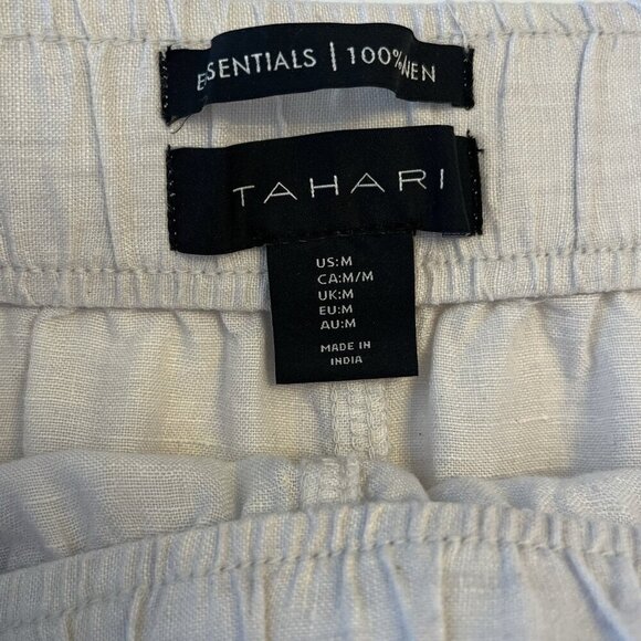 Tahari Essentials Womens M Linen White Pull On Wide Leg Crop Pants Coastal Beach - Picture 3 of 7